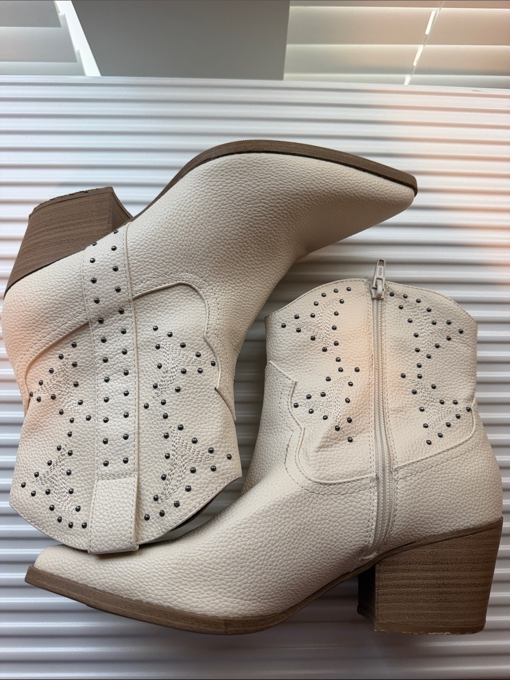 Women's Cream Studded Western Ankle Boots